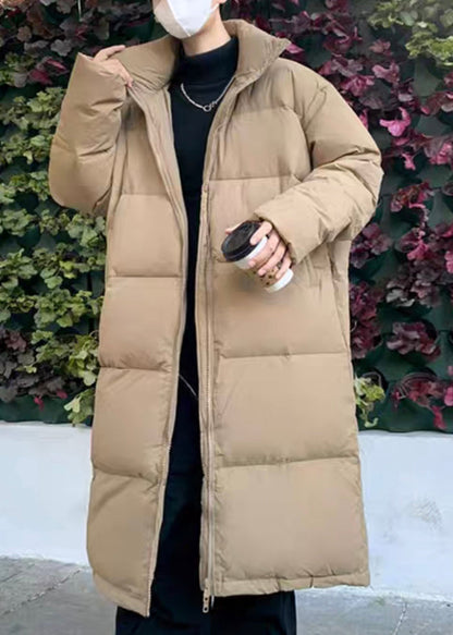 Simple Khaki Zip Up Pockets Duck Down Men Down Long Coats Winter RM008 ABC