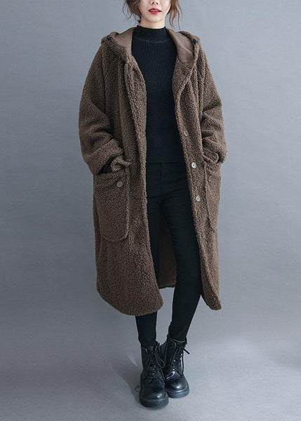 Simple Khaki hooded Pockets Button Winter Long sleeve parka QS033 WT-WG-CTS210914