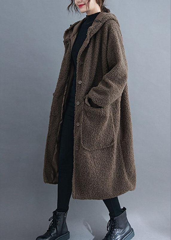 Simple Khaki hooded Pockets Button Winter Long sleeve parka QS033 WT-WG-CTS210914