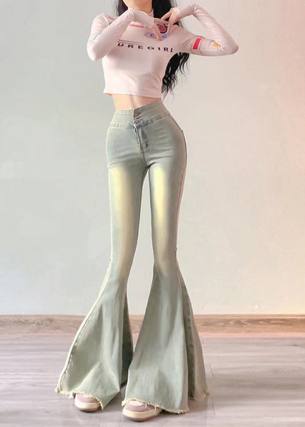 Simple Light Blue High Waist Butt Scrunch Denim Bell-bottom Trousers Spring YP042 ABC