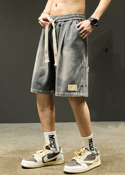 Simple Light Blue Lace Up Elastic Waist Denim Men Shorts Summer YL025 ABC