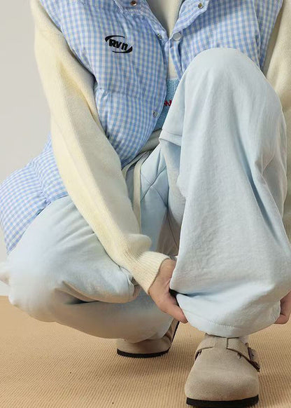 Simple Light Blue Pockets Solid Cotton Filled Men Pants Winter RM034 ABC