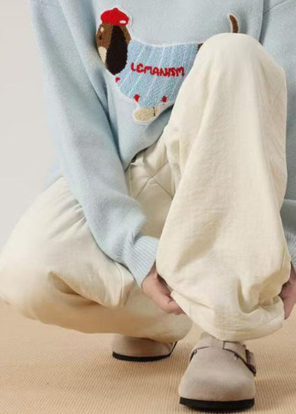 Simple Light Blue Pockets Solid Cotton Filled Men Pants Winter RM034 ABC