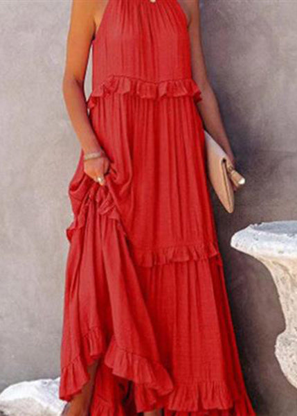 Simple Light Blue Ruffled Patchwork Wrinkled Long Dresses Summer GH1005 Ada Fashion