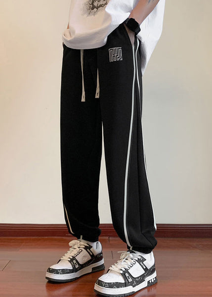 Simple Light Grey Pockets Drawstring Warm Fleece Mens Beam Pants Winter WA035 MENP241110