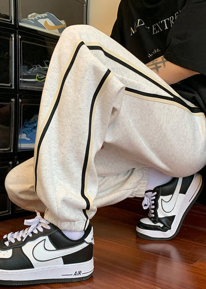 Simple Light Grey Pockets Drawstring Warm Fleece Mens Beam Pants Winter WA035 MENP241110