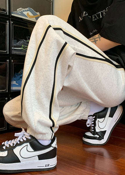 Simple Light Grey Pockets Drawstring Warm Fleece Mens Beam Pants Winter WA035 MENP241110