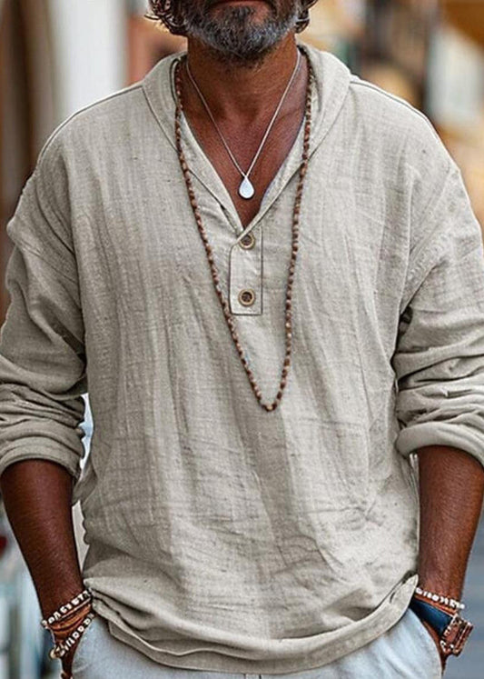 T Solid Cotton Men Simple Button Oversized Shirts Linen Fall FashionChic