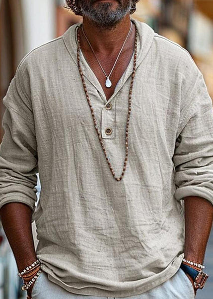 T Solid Cotton Men Simple Button Oversized Shirts Linen Fall FashionChic