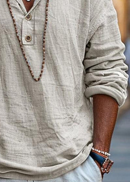 T Solid Cotton Men Simple Button Oversized Shirts Linen Fall FashionChic