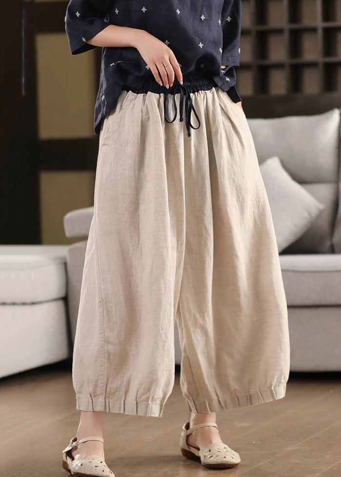 Leg Waist Pockets Simple Pants Summer Elastic Linen Wide FashionChic