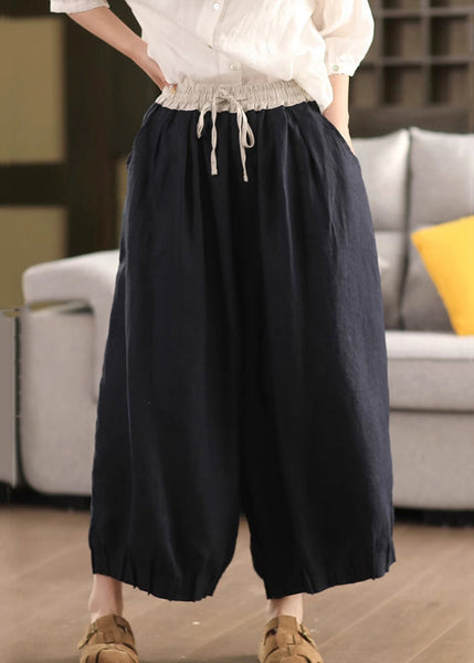 Leg Waist Pockets Simple Pants Summer Elastic Linen Wide FashionChic