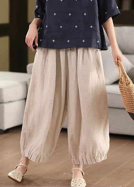 Leg Waist Pockets Simple Pants Summer Elastic Linen Wide FashionChic