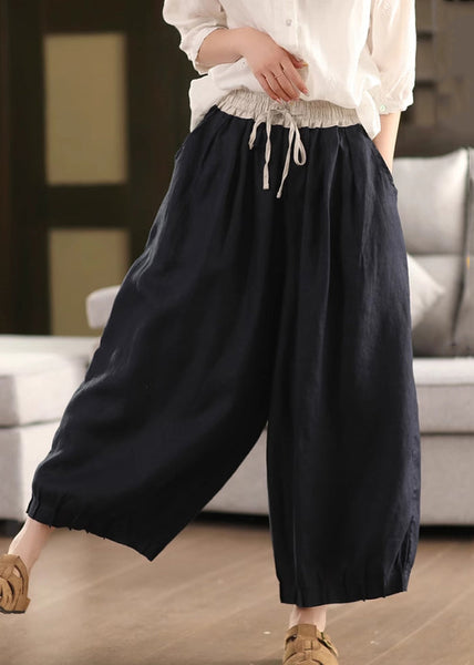 Leg Waist Pockets Simple Pants Summer Elastic Linen Wide FashionChic