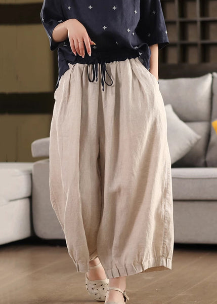 Leg Waist Pockets Simple Pants Summer Elastic Linen Wide FashionChic