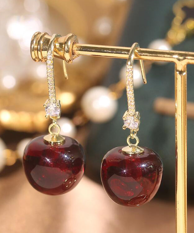 Simple Mulberry Copper Overgild Zircon Cherry Drop Earrings DF1024 Ada Fashion