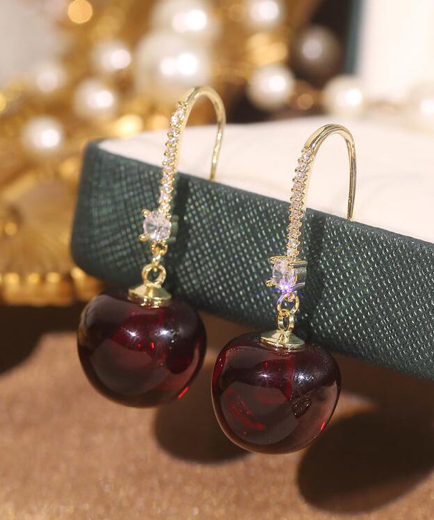 Simple Mulberry Copper Overgild Zircon Cherry Drop Earrings DF1024 Ada Fashion