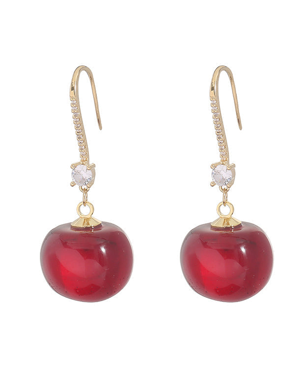 Simple Mulberry Copper Overgild Zircon Cherry Drop Earrings DF1024 Ada Fashion