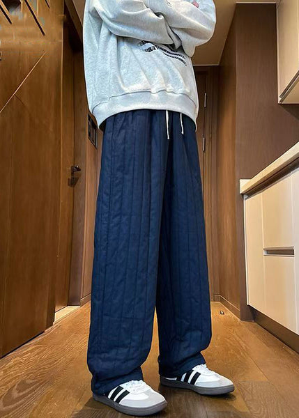 Simple Navy Elastic Waist Solid Thick Mens Pants Winter RM024 ABC