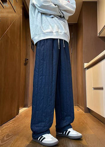 Simple Navy Elastic Waist Solid Thick Mens Pants Winter RM024 ABC