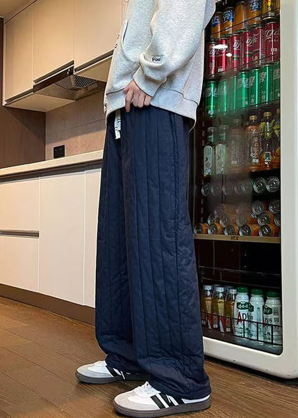 Simple Navy Elastic Waist Solid Thick Mens Pants Winter RM024 ABC