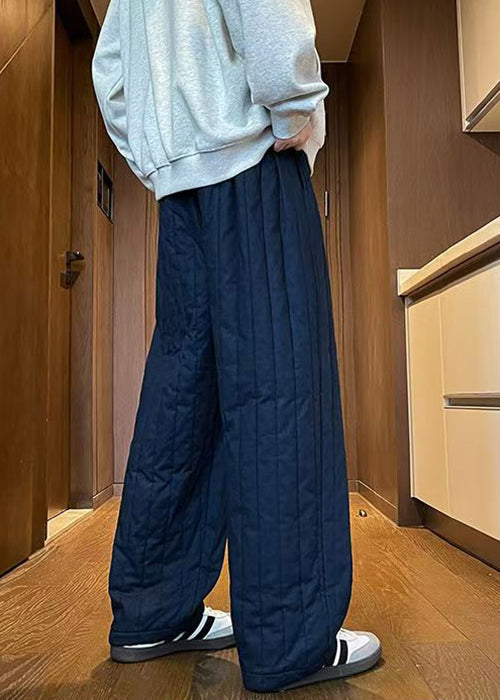 Simple Navy Elastic Waist Solid Thick Mens Pants Winter RM024 ABC