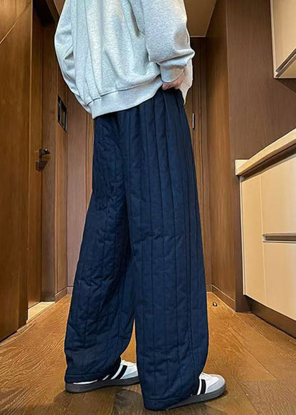 Simple Navy Elastic Waist Solid Thick Mens Pants Winter RM024 ABC