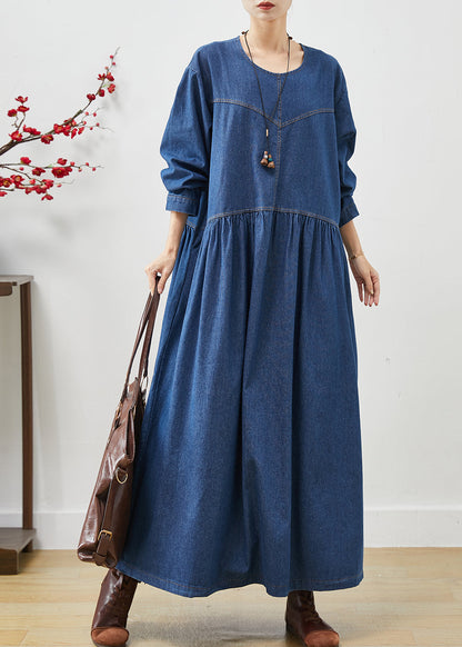 Simple Navy Oversized Denim Long Dress Spring AP1073 AM-FDL240904