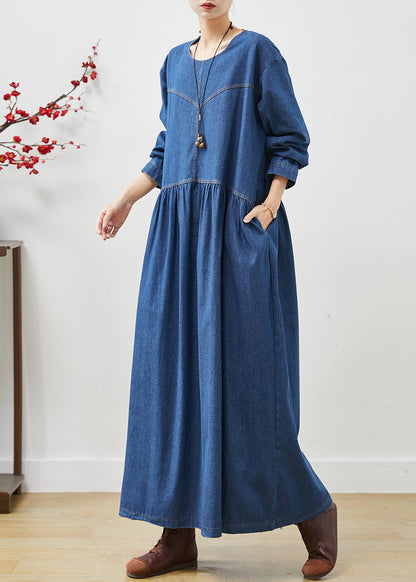 Simple Navy Oversized Denim Long Dress Spring AP1073 AM-FDL240904