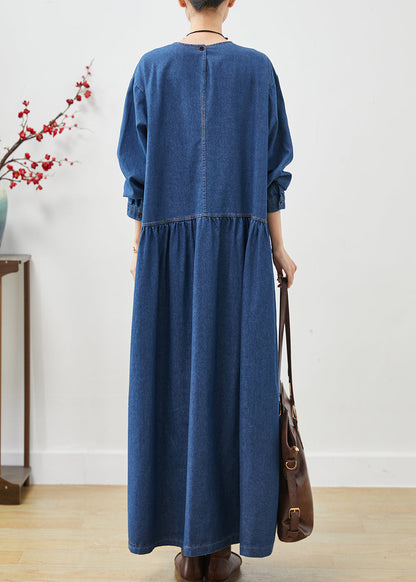 Simple Navy Oversized Denim Long Dress Spring AP1073 AM-FDL240904