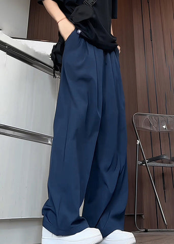 Waist Silk Men Pants Navy Elastic Solid Summer Simple Ice Pockets FashionChic