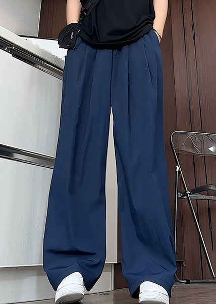 Waist Silk Men Pants Navy Elastic Solid Summer Simple Ice Pockets FashionChic