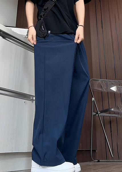 Waist Silk Men Pants Navy Elastic Solid Summer Simple Ice Pockets FashionChic