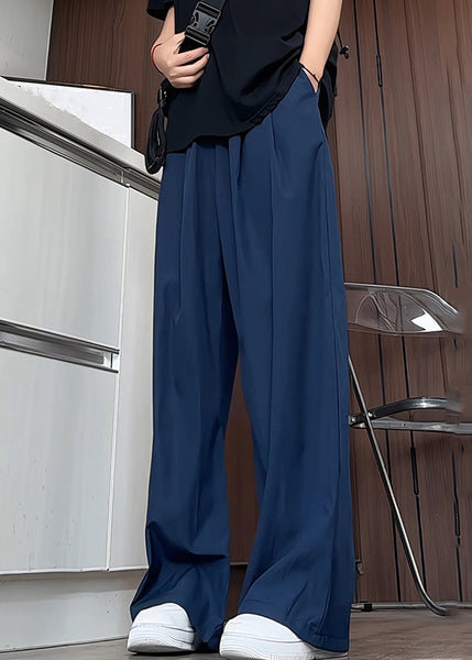 Waist Silk Men Pants Navy Elastic Solid Summer Simple Ice Pockets FashionChic