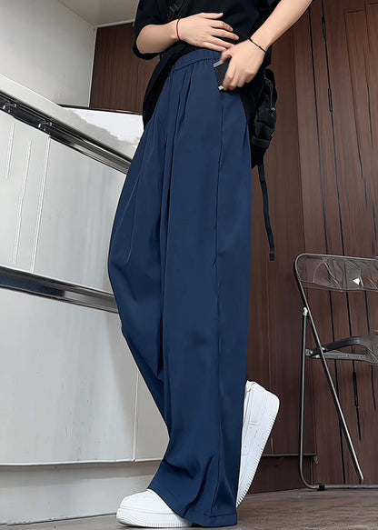 Waist Silk Men Pants Navy Elastic Solid Summer Simple Ice Pockets FashionChic