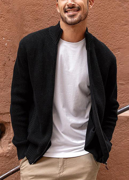 Up Zip Spring Knit Pockets Cardigan Men Navy Simple FashionChic