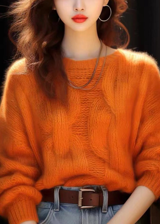 Simple Orange O Neck Cozy Knit Sweaters Winter WX010 ABC