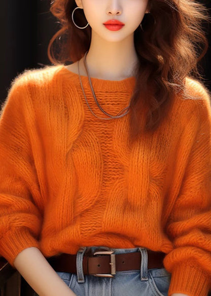 Simple Orange O Neck Cozy Knit Sweaters Winter WX010 ABC