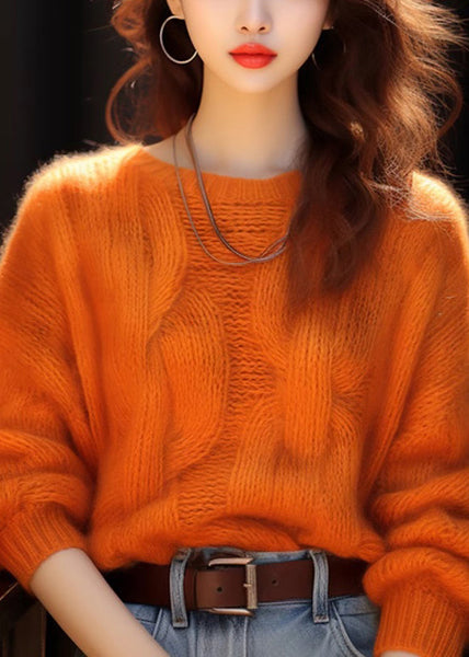 Simple Orange O Neck Cozy Knit Sweaters Winter WX010 ABC