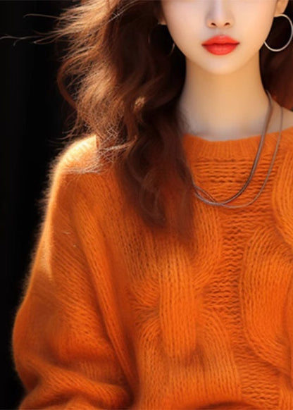 Simple Orange O Neck Cozy Knit Sweaters Winter WX010 ABC