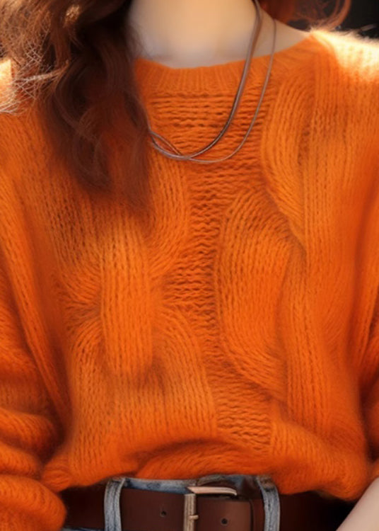 Simple Orange O Neck Cozy Knit Sweaters Winter WX010 ABC