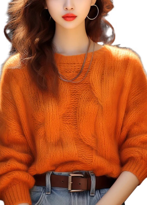 Simple Orange O Neck Cozy Knit Sweaters Winter WX010 ABC