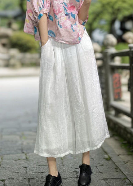 Simple Orange Pockets Elastic Waist Linen Wide Leg Pants Summer KK031 SH-LF-CPTS240602