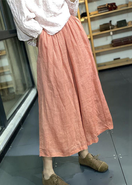 Simple Orange Pockets Elastic Waist Linen Wide Leg Pants Summer KK031 SH-LF-CPTS240602
