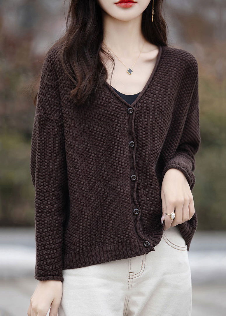 Simple Orange V Neck Button Cotton Knit Cardigan Fall QI014 OM-BB241005