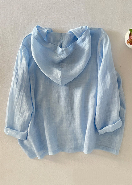 Fall Pockets Pink Simple Button Cotton Hooded Shirt FashionChic