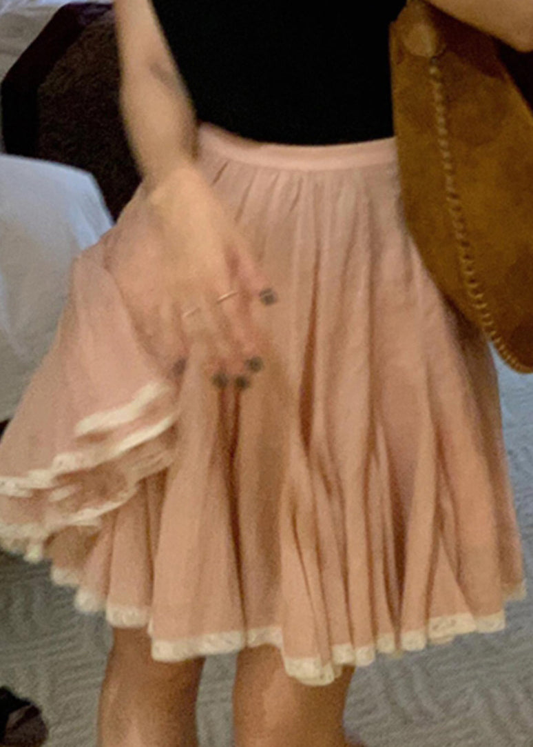 Summer Skirt Pink Lace Simple A Line Patchwork FashionChic