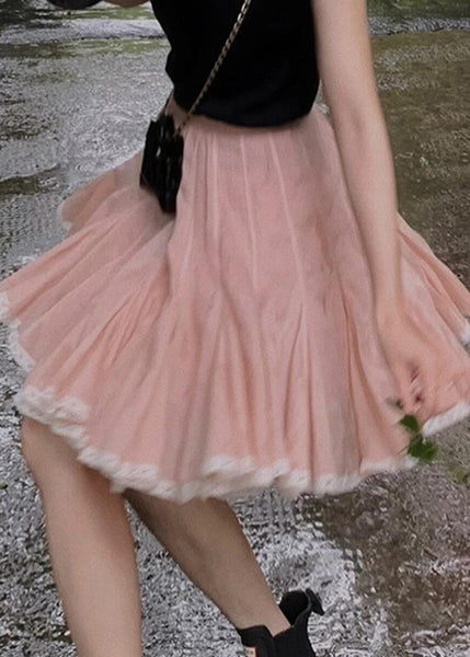 Summer Skirt Pink Lace Simple A Line Patchwork FashionChic