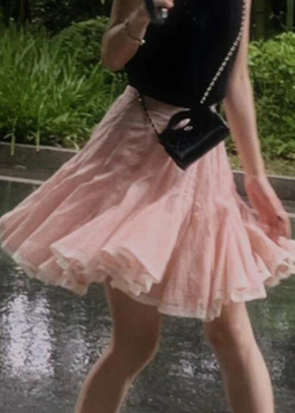 Summer Skirt Pink Lace Simple A Line Patchwork FashionChic