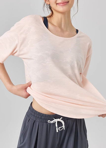 Simple Short Sleeve O-Neck Top Yoga Pink FashionChic